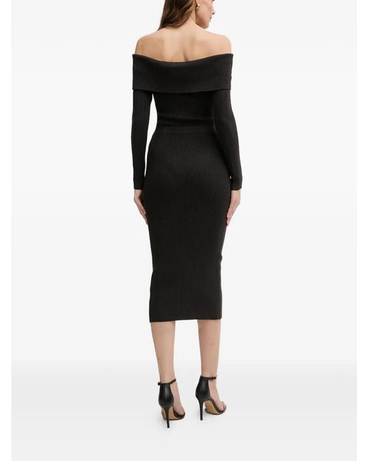 Guess Black Off-Shoulder Button Midi Dress