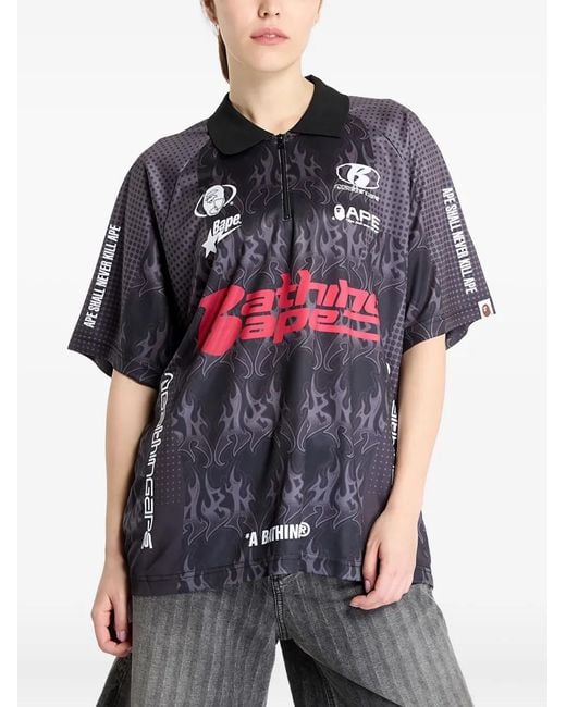 A Bathing Ape Black Flame-Print T-Shirt