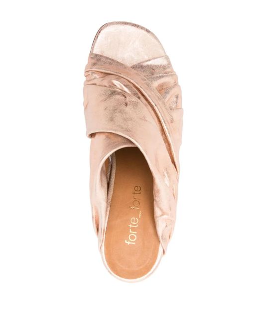 Forte_forte Pink Heeled Laminated Leather Crossed Sandals Shoes