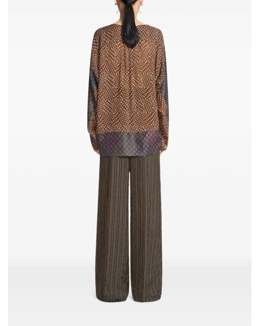 Dries Van Noten Zijden Top Met Contrasterende Print in het Brown