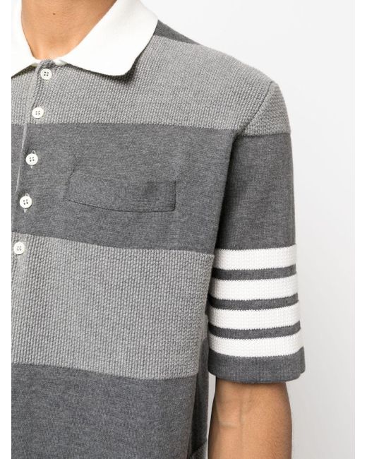 Thom Browne Gray 4-bar Stripe Knitted Polo Shirt for men