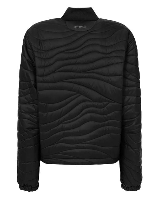 Just Cavalli Black Wave-Pattern Quilted Jacket