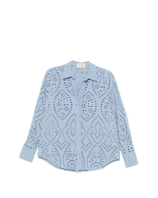 Mc2 Saint Barth Blue Sangallo Cotton Blouse