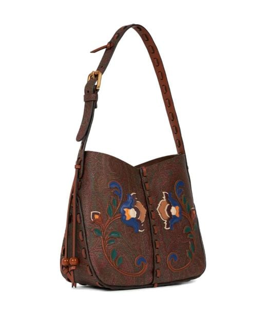 Etro Brown Vulcano Floral Patch Shoulder Bag
