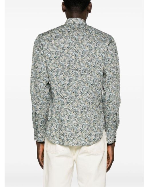 Paul Smith Gray Floral-print Poplin Shirt for men