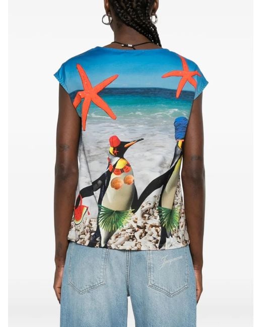 The Artistylist Blue Starfish Turtle-Print Blouse