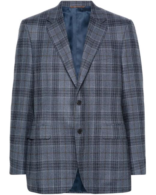 Canali Blue Checked Single-Breasted Blazer for men