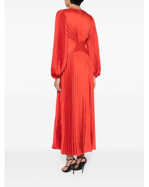 Acler Red Norseman Pleated Satin Midi Dress