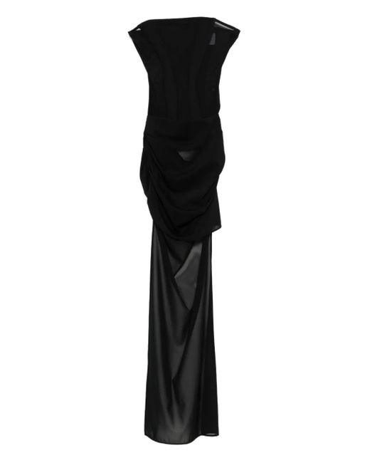 Alex Perry Black Mesh-Panel Draped Asymmetrical Dress