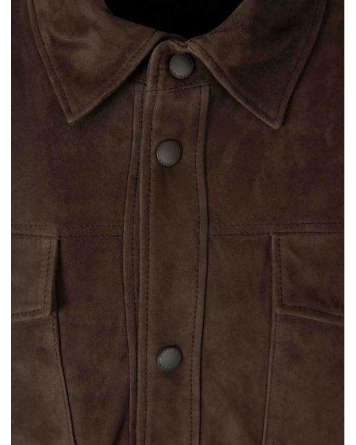 Canali Brown Suede Button-Fastening Shirt Jacket for men