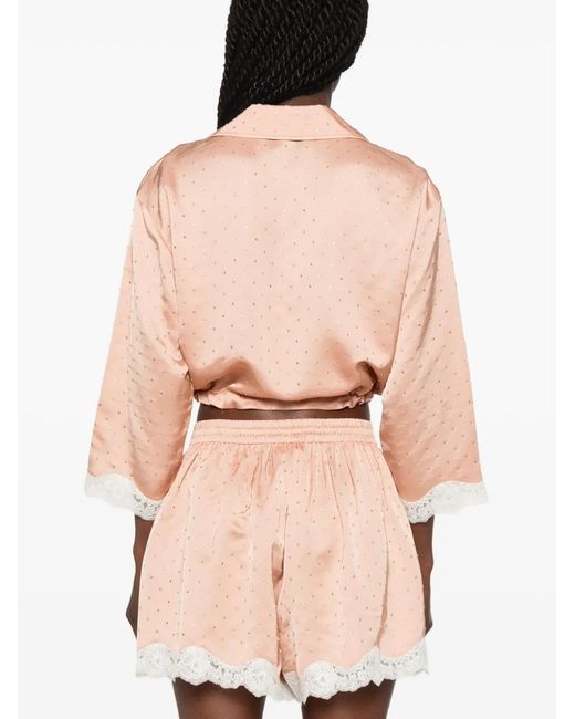 Sandro Pink Rhinestone-Embellished Cropped Shirt