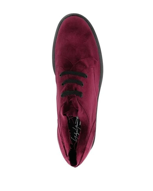 Yohji Yamamoto Red Velvet Lace-Up Derby Shoes for men
