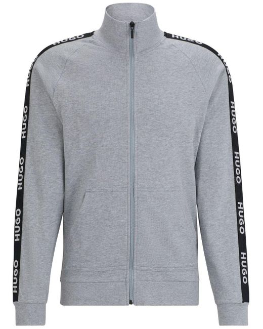 HUGO Gray Logo-tape Cotton Zipped Sweatshirt for men