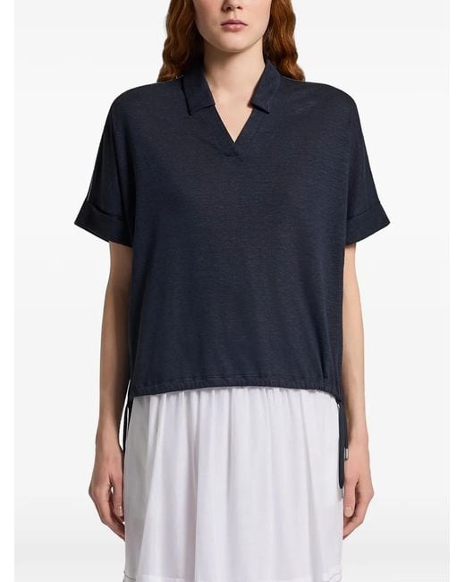 Peserico Blue V-Neck Drawstring Top