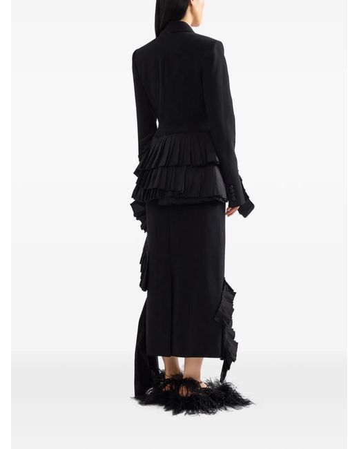 Erdem Black Embroidered Ruffled Blazer