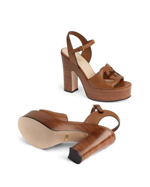 Gucci Brown Interlocking G Leather Platform Sandal