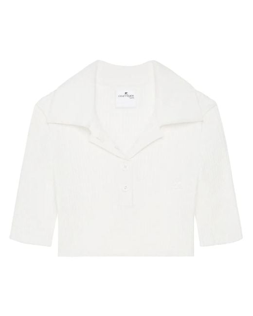Courreges White Knitted Cropped Polo Top