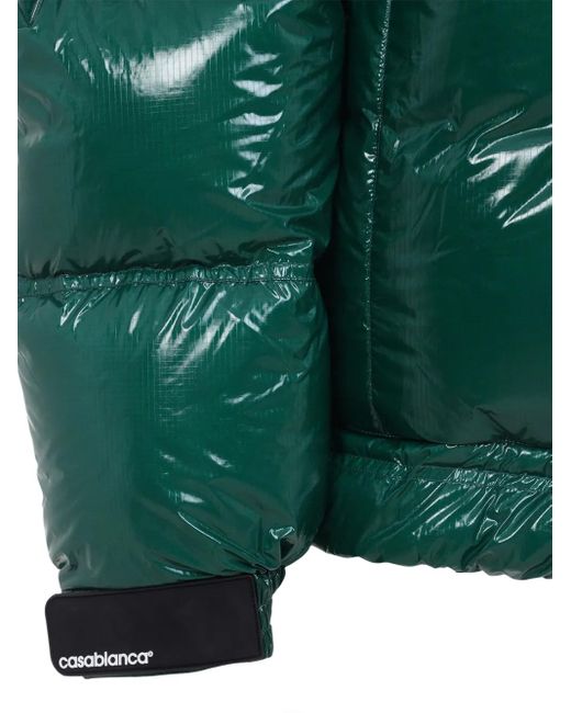Casablanca Green High-Shine Patterned-Panel Puffer Jacket for men