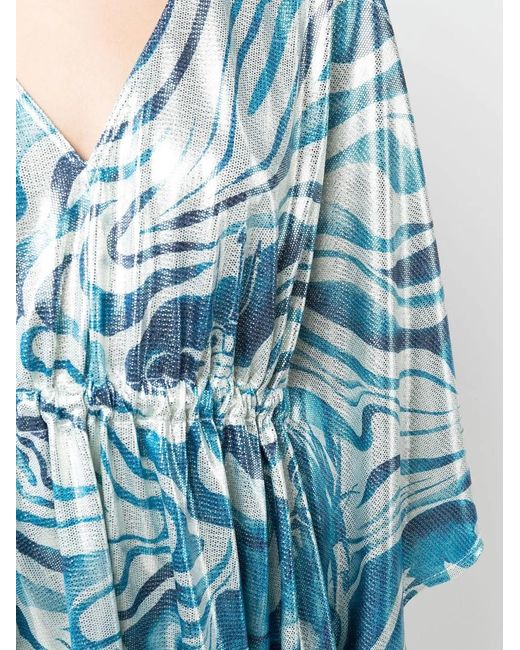 Alberta Ferretti Blue Swirl Print Flared Sleeve Top
