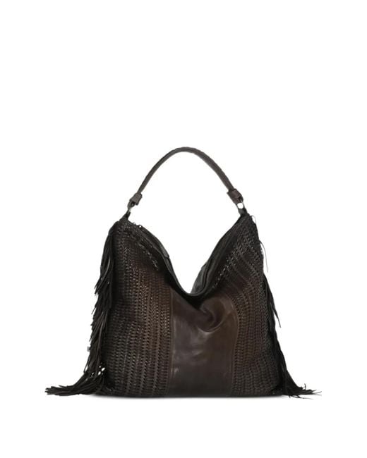 Reptile's House Black Vasia Braided Fringe-Detail Tote Bag