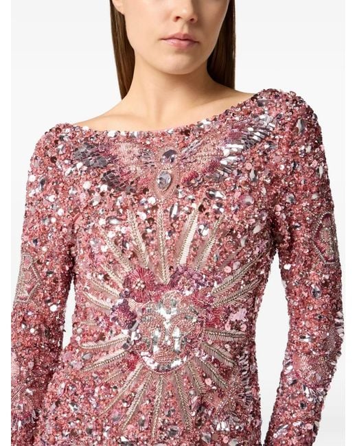 Philipp Plein Red Open Back Mini Dress Tattoo Paillettes