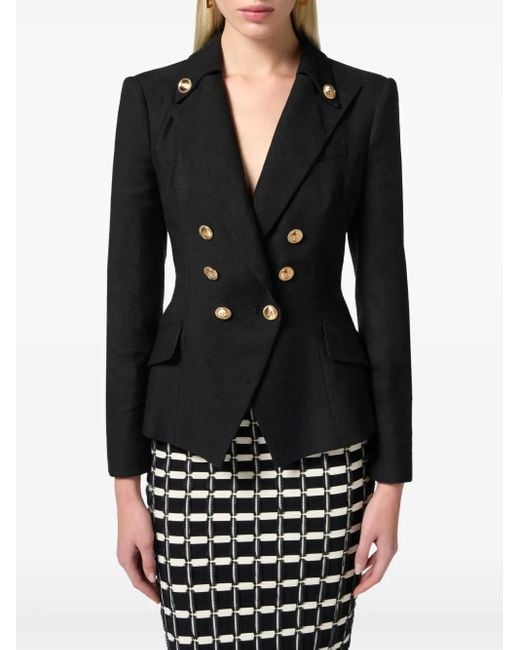 Elisabetta Franchi Black Double-Breasted Jacket With Flap Pockets