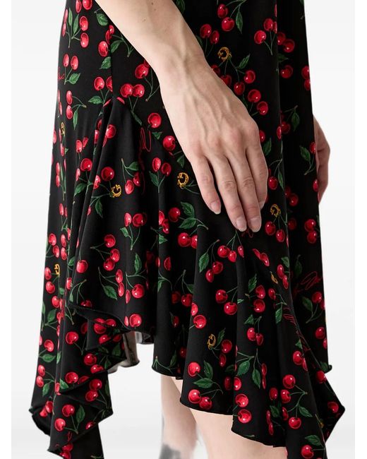 Guess Black Cherry-Print Asymmetric-Hem Mini Dress