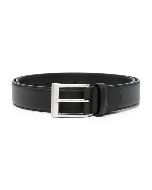 Canali Black Leather Buckle Belt for men