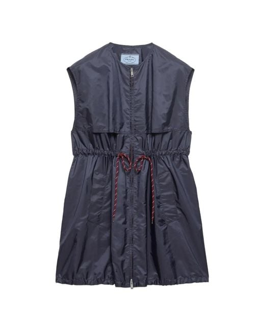 Prada Blue Re-Nylon Sleeveless Drawstring Mini Dress