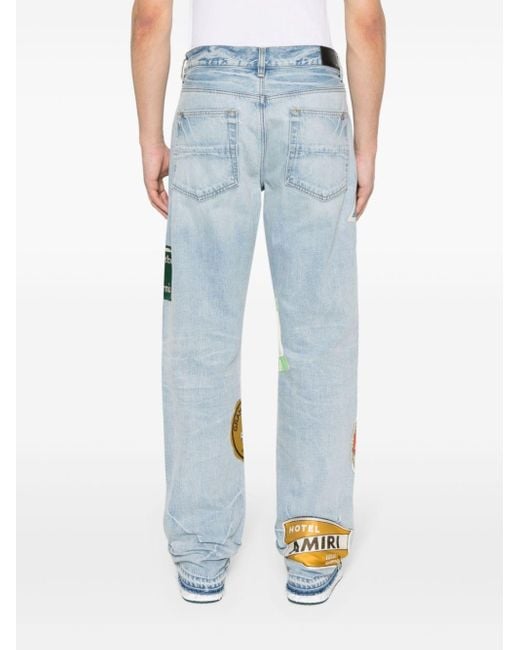 Amiri Travel Patch Straight Jeans in het Blue voor heren