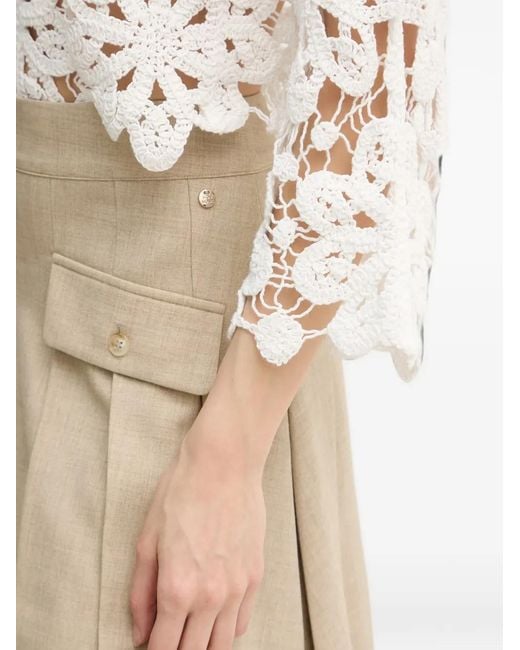 Joseph Ribkoff Natural Floral-Crochet Cardigan