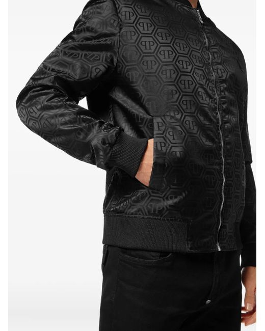 Philipp Plein Nylon Bomber Jacquard Met Monogram in het Black voor heren