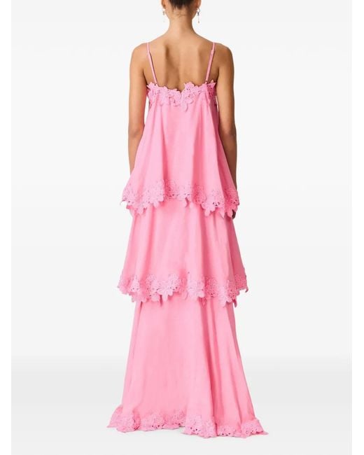 Elliatt Pink Lace-Trim Tiered Maxi Dress