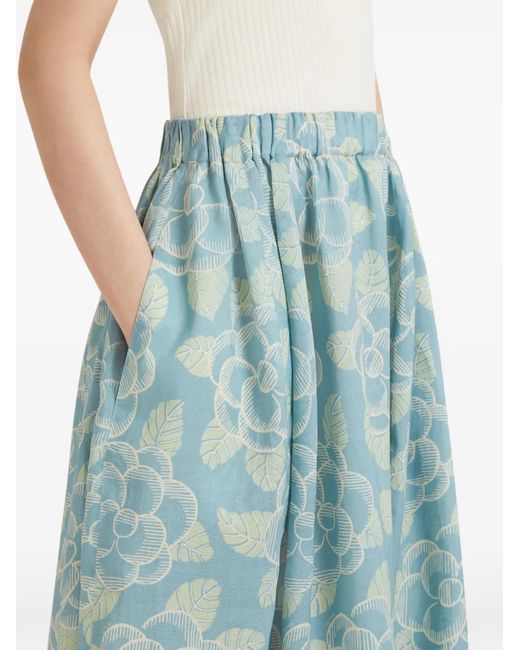 Marni Blue Ramie Elasticated Skirt With Banjo Print