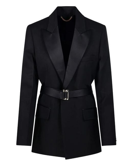 Victoria Beckham Black Belted Peaked-Lapel Jacket