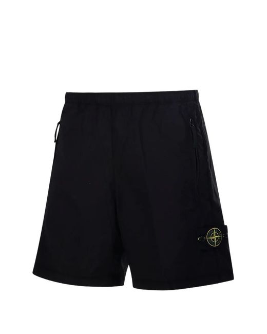 Stone Island Black Compass Patch Shorts for men