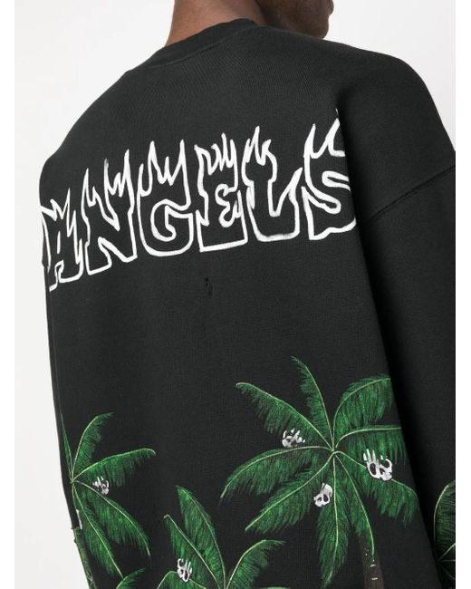 Palm Angels Black Palm & Skull Sweatshirt With Print for men
