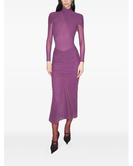 Mugler Purple Draped High-Neck Top