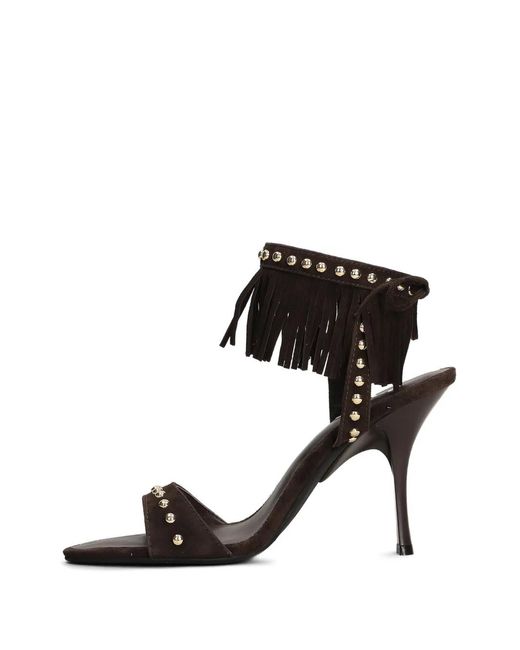 Marc Ellis Black Fringed Stud-Embellished Sandals
