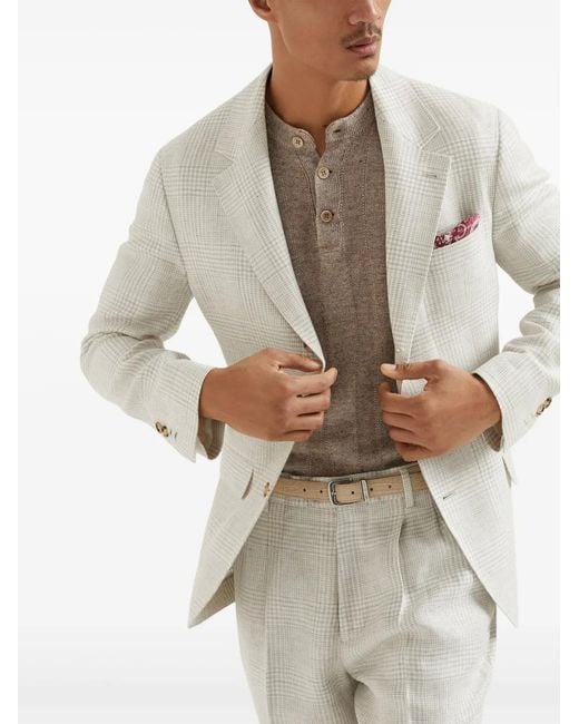 Brunello Cucinelli White Checked-Pattern Blazer for men