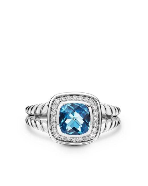 David Yurman Blue Sterling Petite Albion Topaz And Diamond Ring (7Mm)