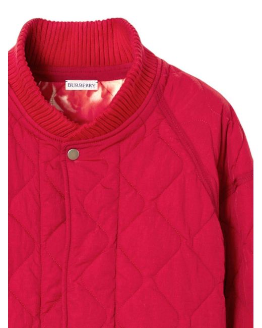Burberry Red Raglan-sleeves Quilted Bomber Jacket