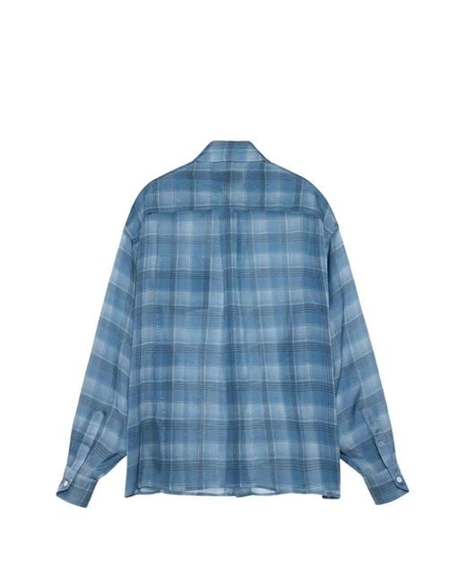 424 Blue Check-Print Chest-Pocket Shirt for men