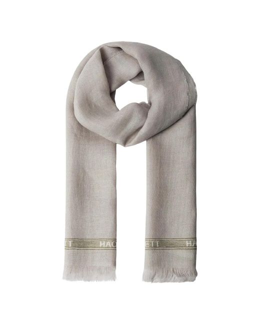 Hackett Gray Logo-Stripe Frayed Scarf for men