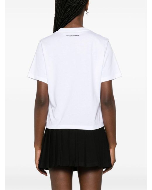 Karl Lagerfeld White Logo-embellished Organic Cotton T-shirt