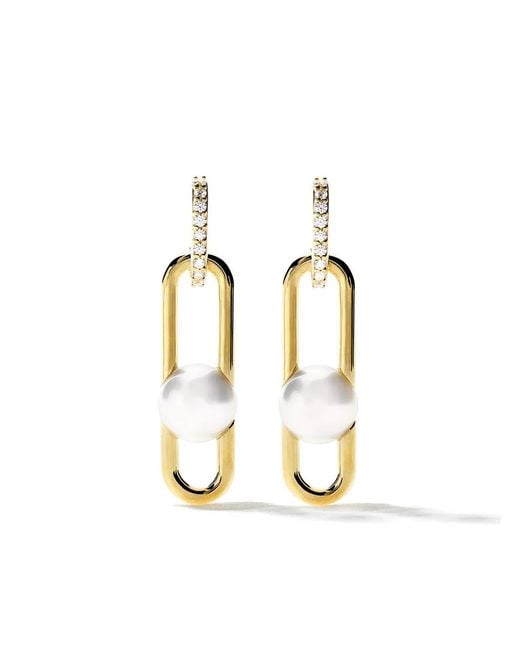 Tasaki Metallic 18Kt Fine Links Collection Line Akoya Pearl And Diamond Earrings