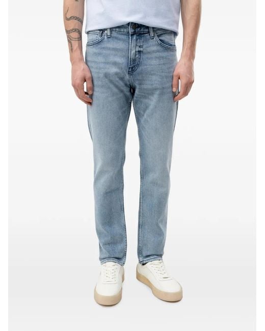 Boss Blue Light-Wash Tapered-Leg Jeans for men