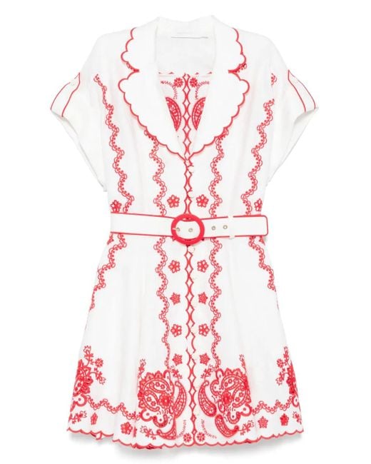 Zimmermann Red Besticktes Minikleid Lucky Aus Leinen