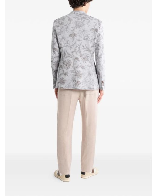 Etro Gray Floral Single-Breasted Jacket for men