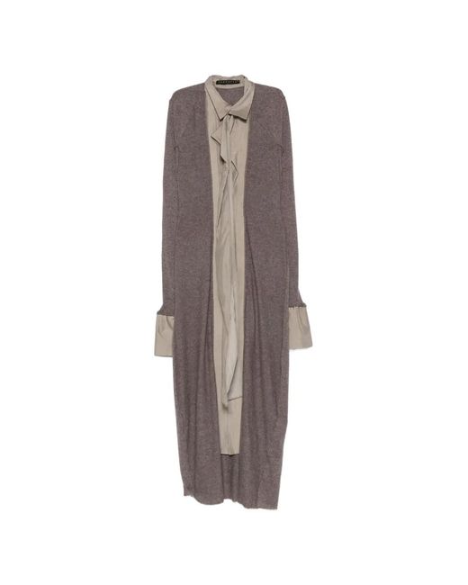 Yehuafan Brown Layered-Design Ruffle-Detail Dress